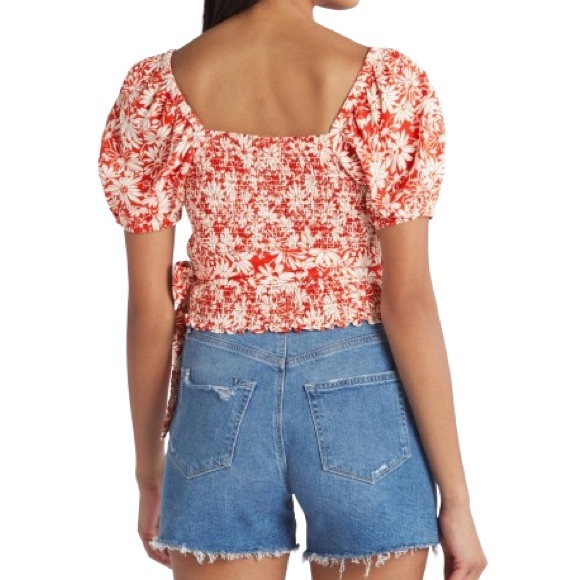 NWT Madewell Anita Floral Linen Puff Sleeve Wrap Top Size S - Picture 2 of 10